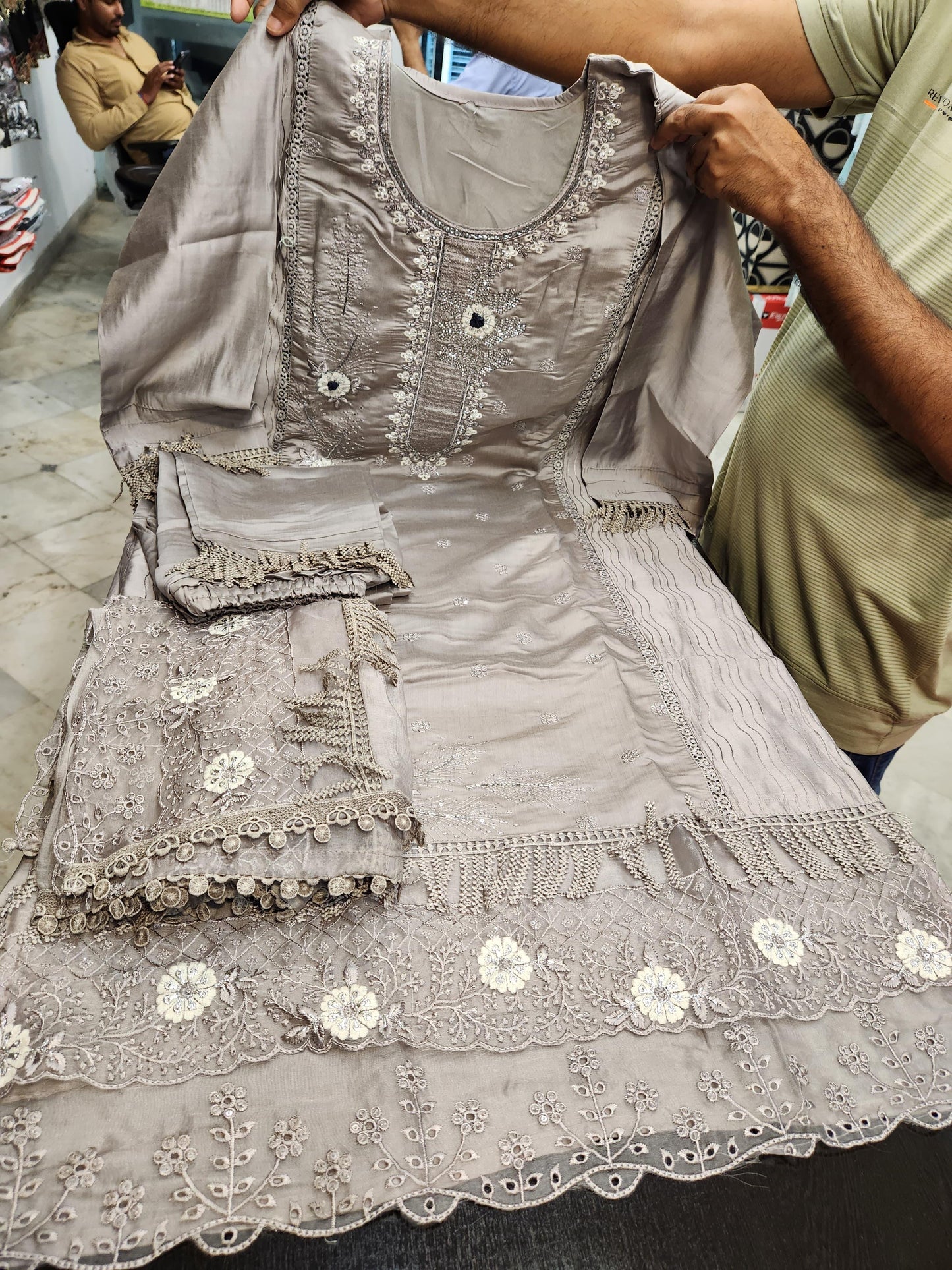 SOFT HEAVY SILK EMBROIDERED EMBROIDERED DRESS ( PACK OF 4 )