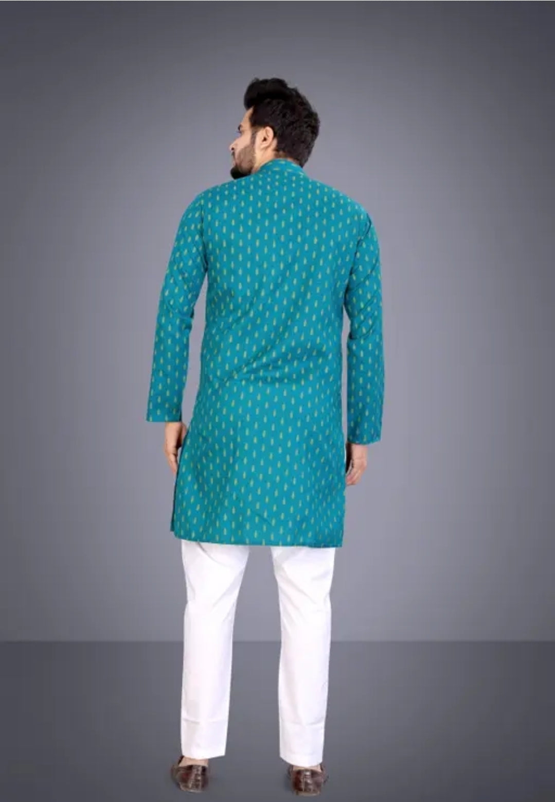 MEN PRINTED PUTE COTTON STRAIGHT KURTA WEDDING KURTA AND PAJMA