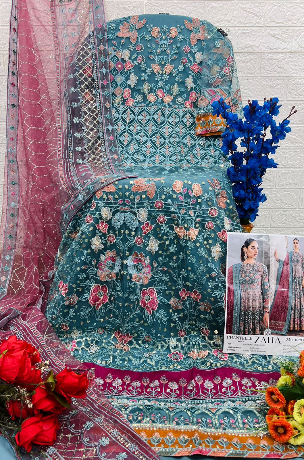 NEW BUTTERFLY NET WITH HEAVY EMBROIDERY DRESS ( PACK OF 4)