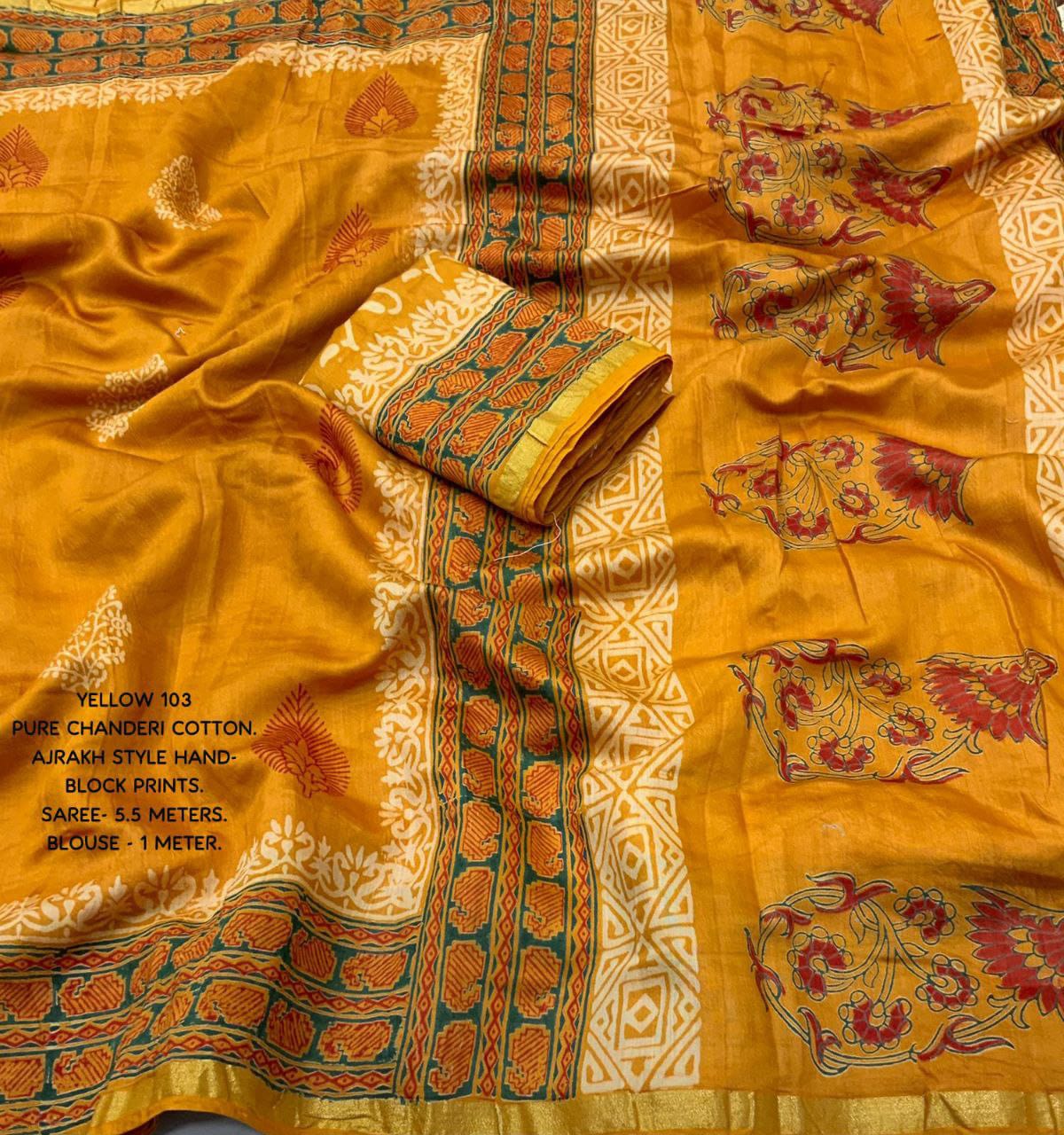 CHANDERI COTTON AJRAKH SAREE ( PACK OF 5)