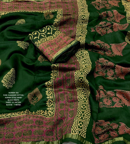 CHANDERI COTTON AJRAKH SAREE ( PACK OF 5)