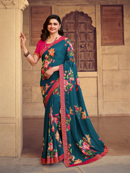 SOFT GEORGETTE BEAUTIFUL BORDER SAREE ( PACK OF 10)