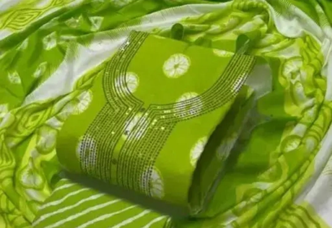 WOMEN/ GIRLS PURE COTTON PRINTED UNSTITCHED SUIT WITH LACE