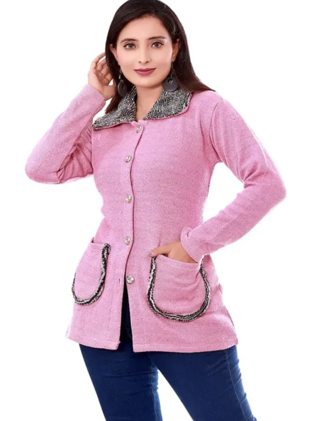 WOMEN WINTER SWEATER WITH PUFF COLAR SWEATER