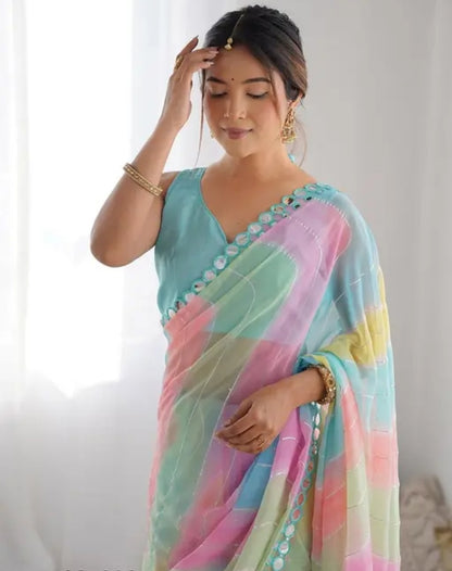 FANCY GEROGEETE MIRROR EMBROIDERY WORK SAREE