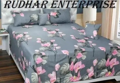 PRINTED DOUBLE FITTED COTTON BEDSHEET WITH LARGE  PILLOW COVER