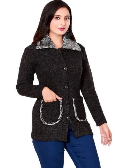 WOMEN WINTER SWEATER WITH PUFF COLAR SWEATER