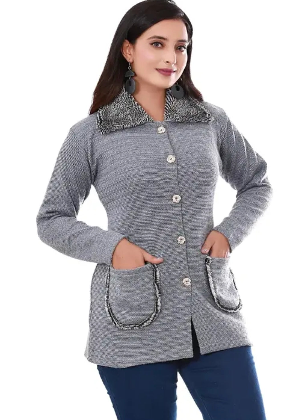 WOMEN WINTER SWEATER WITH PUFF COLAR SWEATER