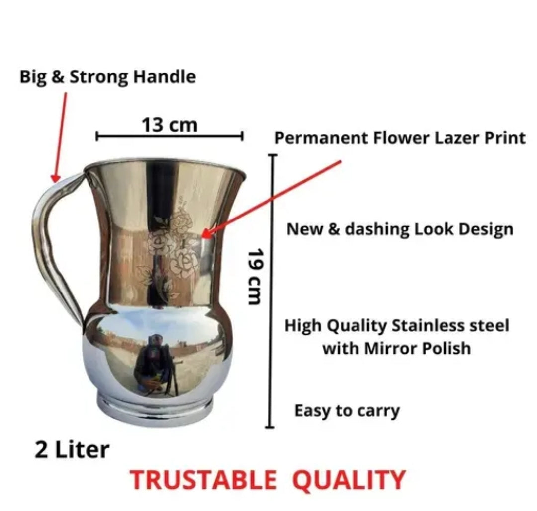 LAZER PRINTED STAINLESS STEEL JUG , MIRROR FINISHING