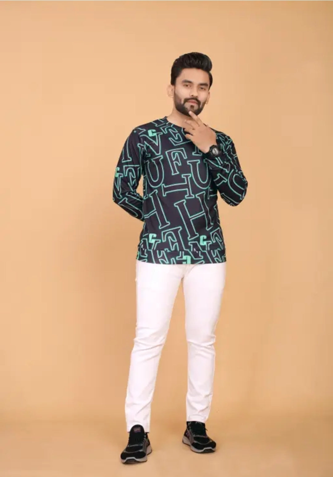 MEN'S PRINTED POLYESTER T SHIRT FULL SLEEVE