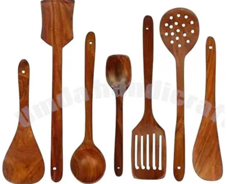 KITCHEN WOODED SERVING SPOONS UTENSILS SET