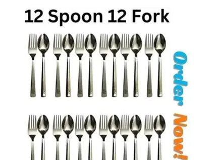 DINNER/ LUNCH 12 FORKS AND 12 SPOONS SET 24 STAINLESS STEEL