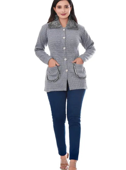 WOMEN WINTER SWEATER WITH PUFF COLAR SWEATER