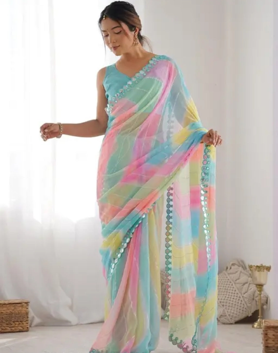 FANCY GEROGEETE MIRROR EMBROIDERY WORK SAREE