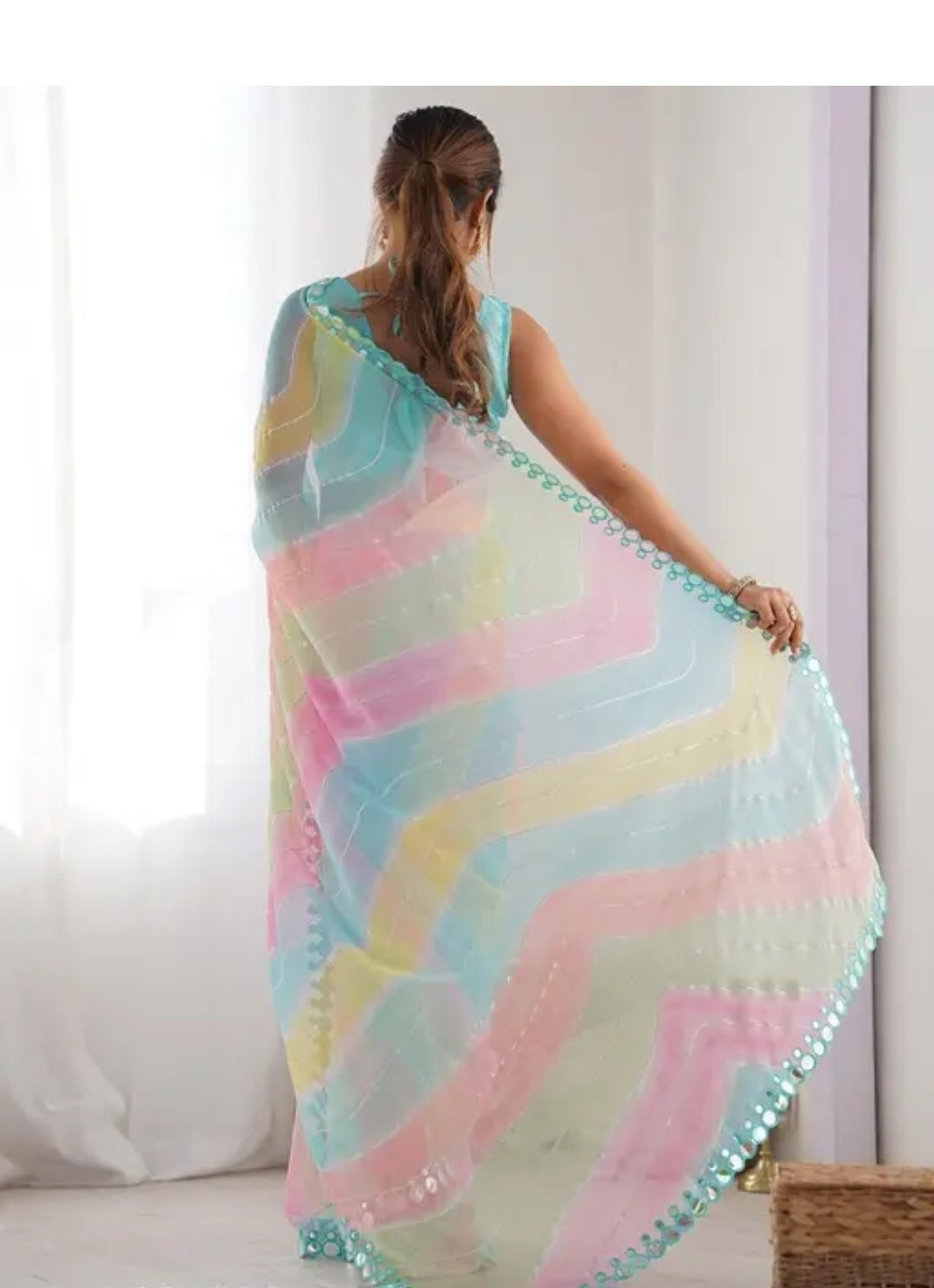 FANCY GEROGEETE MIRROR EMBROIDERY WORK SAREE