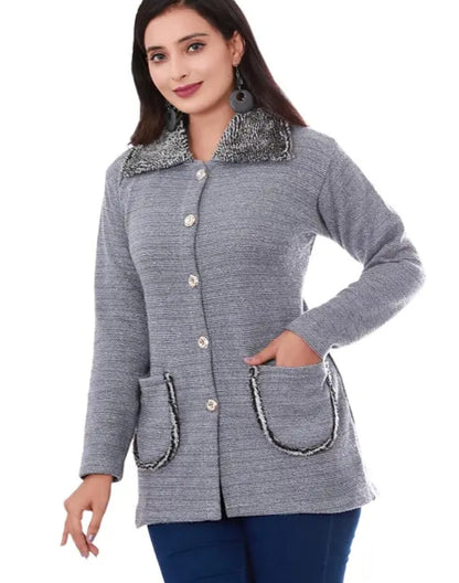 WOMEN WINTER SWEATER WITH PUFF COLAR SWEATER