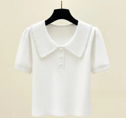 A CASUAL  BLEND RIBBED COLLAR V - NECK REGULAR WOMEN TOP