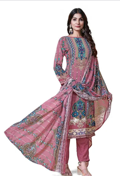 WOMEN PRINTED SILK  SUIT & DRESS MATERIAL WITH DUPATTA