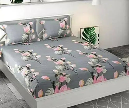PRINTED DOUBLE FITTED COTTON BEDSHEET WITH LARGE  PILLOW COVER