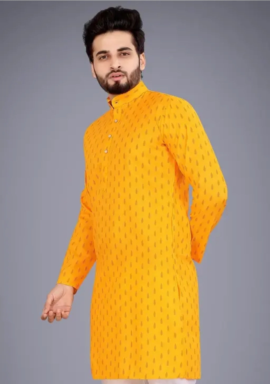 MEN PRINTED PUTE COTTON STRAIGHT KURTA WEDDING KURTA AND PAJMA