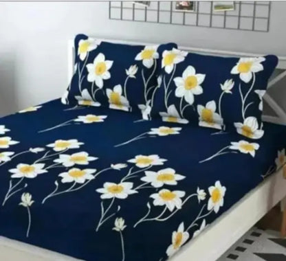 PRINTED DOUBLE FITTED COTTON BEDSHEET WITH LARGE  PILLOW COVER
