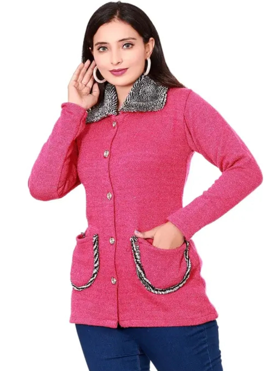 WOMEN WINTER SWEATER WITH PUFF COLAR SWEATER