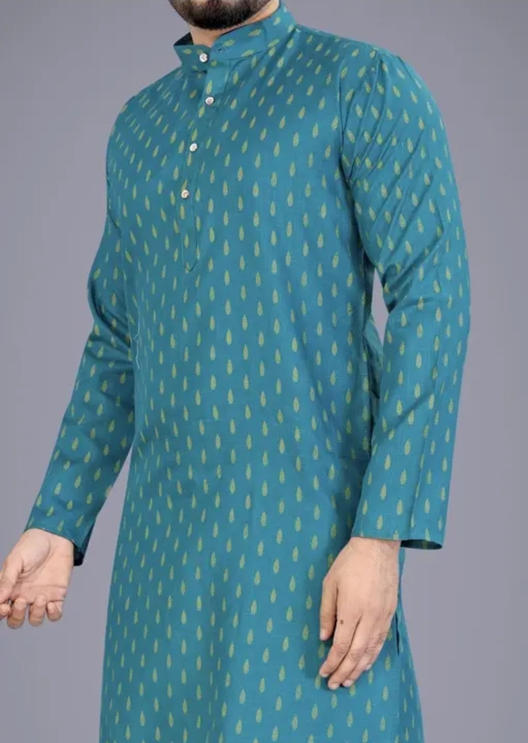 MEN PRINTED PUTE COTTON STRAIGHT KURTA WEDDING KURTA AND PAJMA