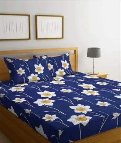 PRINTED DOUBLE FITTED COTTON BEDSHEET WITH LARGE  PILLOW COVER
