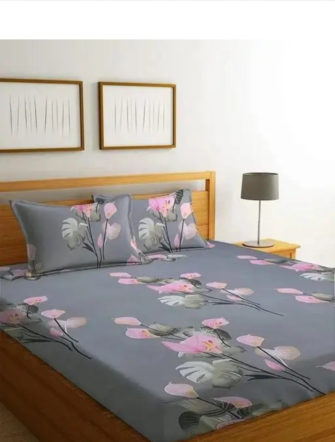 PRINTED DOUBLE FITTED COTTON BEDSHEET WITH LARGE  PILLOW COVER