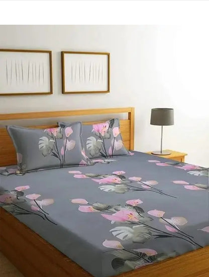 PRINTED DOUBLE FITTED COTTON BEDSHEET WITH LARGE  PILLOW COVER