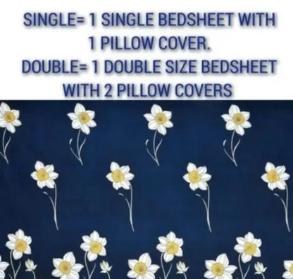 PRINTED DOUBLE FITTED COTTON BEDSHEET WITH LARGE  PILLOW COVER