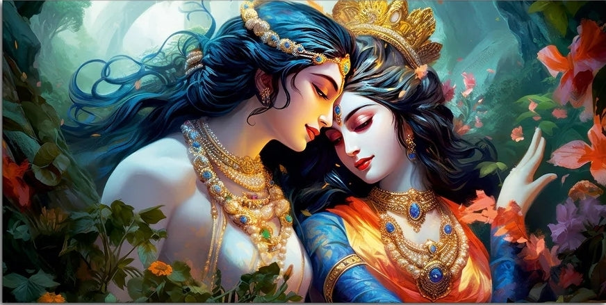 DIGITAL PRINTED HEAVY WALL HANGING BEAUTIFUL RADHA KARISHNA PAINTING